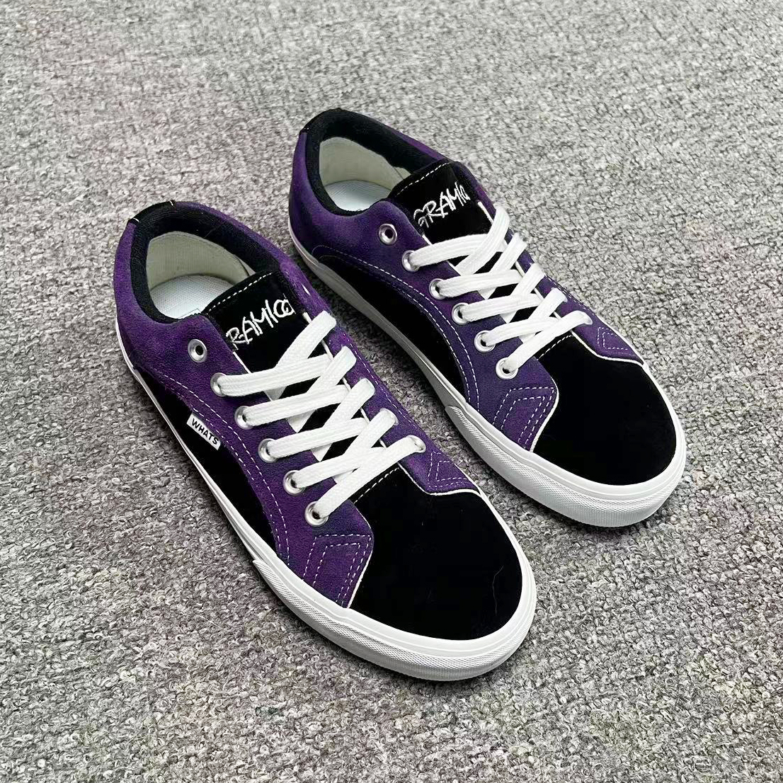 【鞋舌刺绣】紫黑拼色反绒皮长植绒拼色低帮板鞋休闲鞋时尚舒适百搭