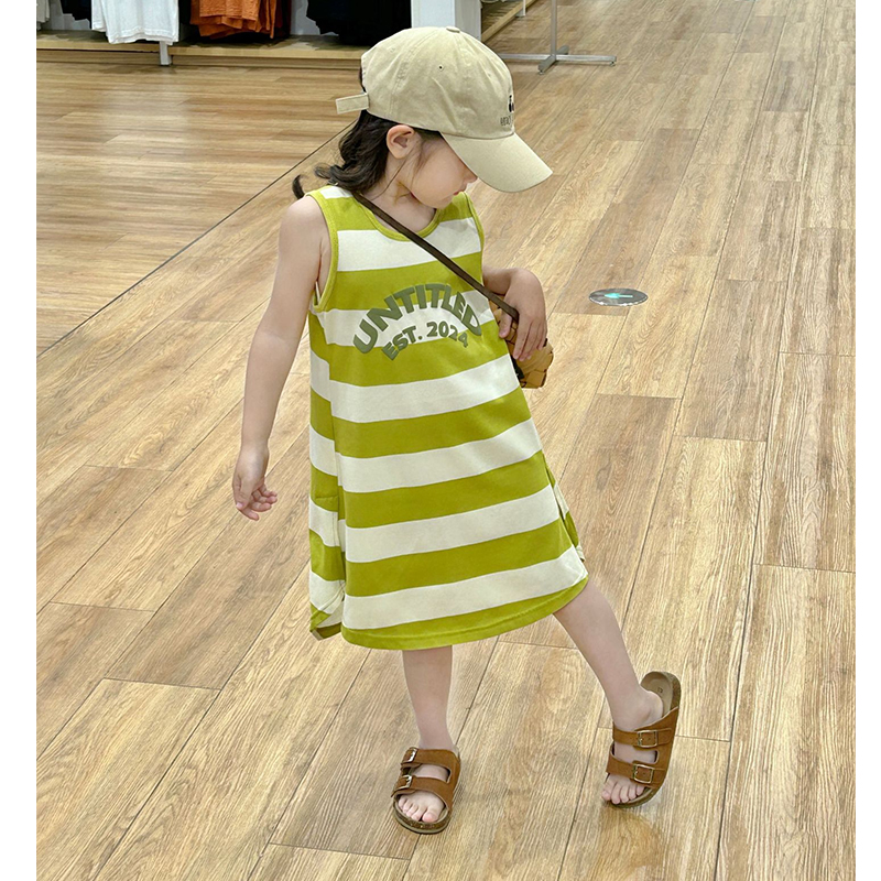 壹妈韩版童装女童背心裙夏季新款中长款女宝宝洋气宽松无袖连衣裙