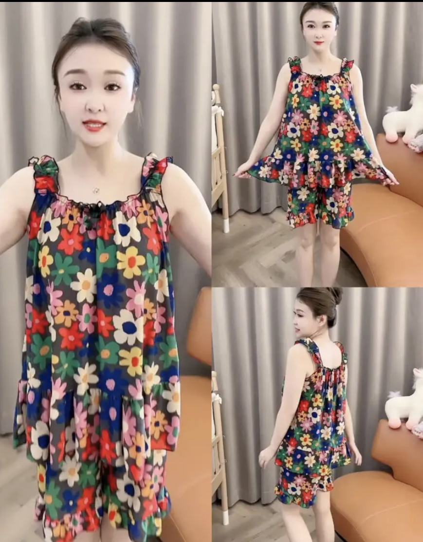 居家外出睡衣吸汗透气2024时尚洋气薄款夏季宽松透气冰丝柔软套装