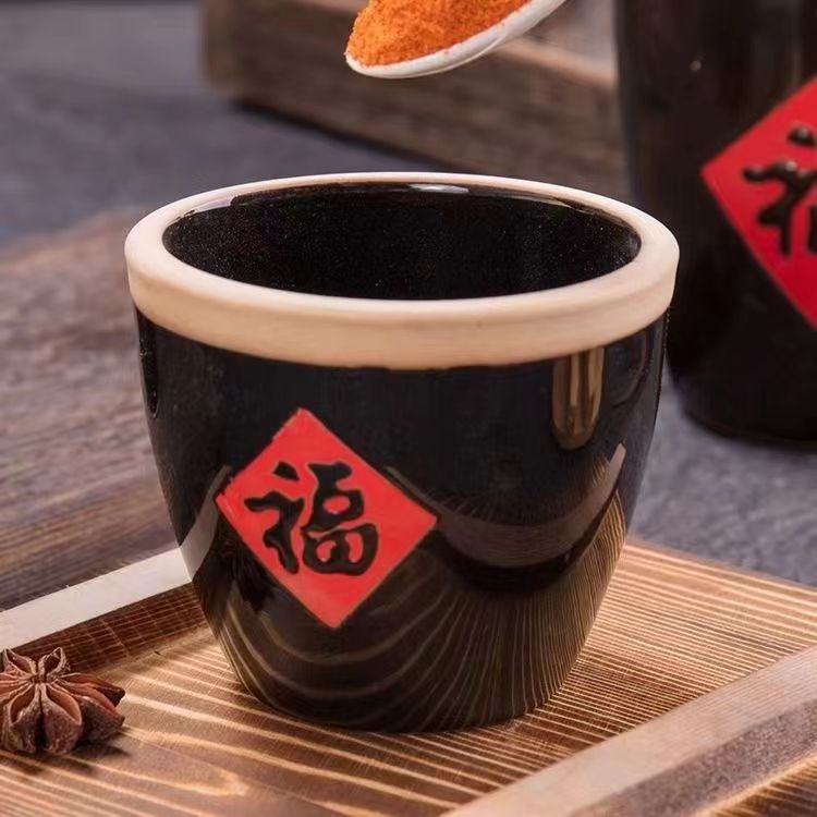 老款福字缸水缸陶瓷调料缸盐罐辣椒油罐手工复古中式缸老式创意