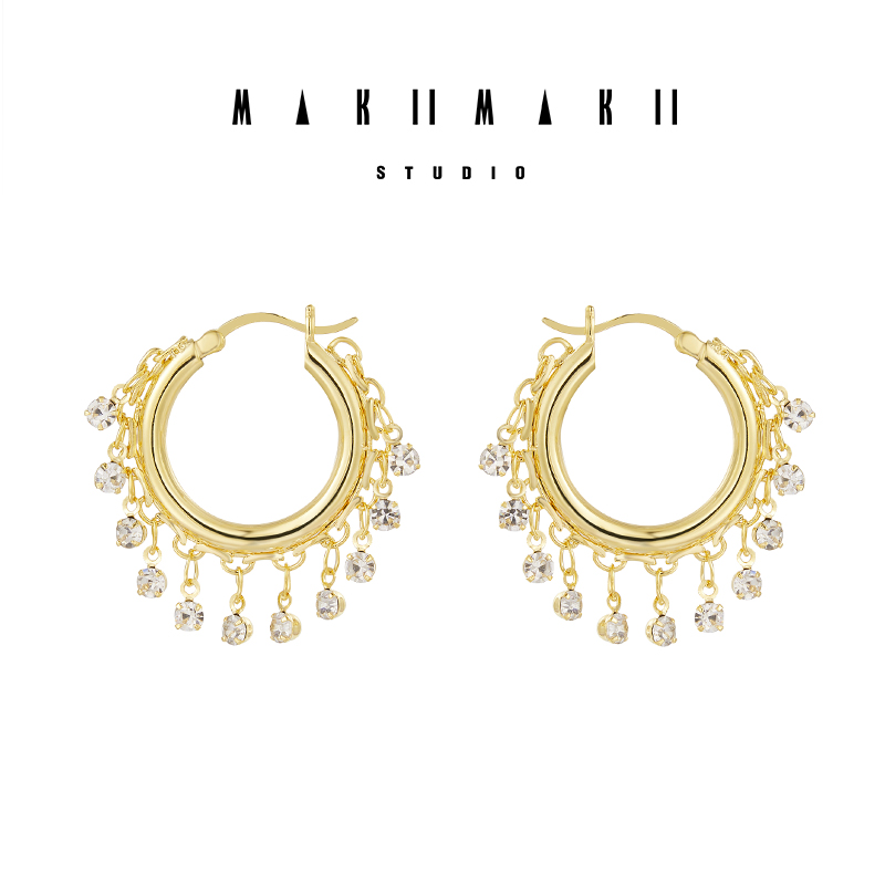 MAKIIMAKII 铜合金合成锆石耳饰 链条圈圈耳环时髦百搭小众高级感