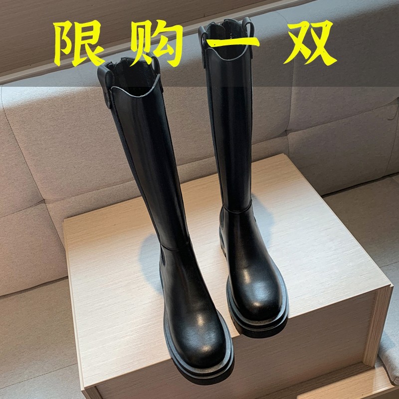 红蜻蜓牌真皮长靴女不过膝2023新款秋冬高筒骑士靴厚底小个子显