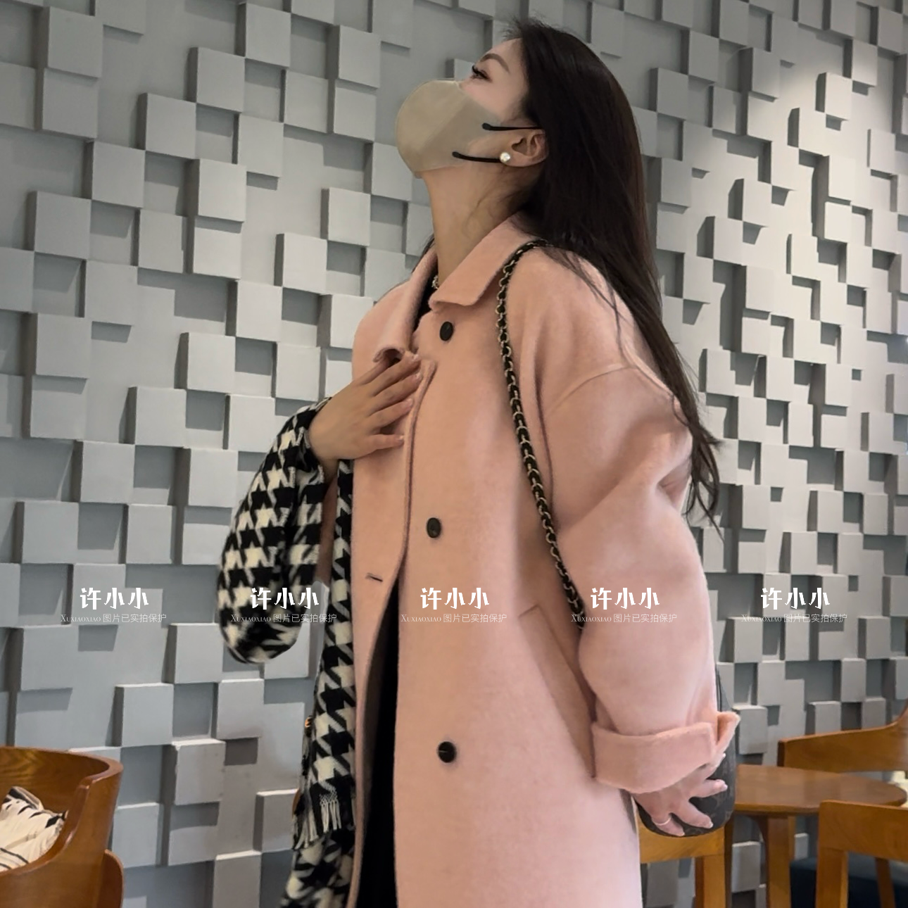 许小小  一见钟情  山羊绒时尚女士百搭羊毛大衣外套 18808001-3