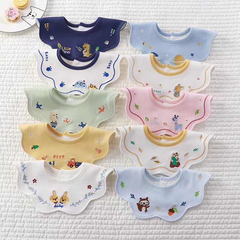 【满3条包邮】7A抑菌四季防水纯棉口水巾婴幼儿新生儿围嘴刺绣春夏