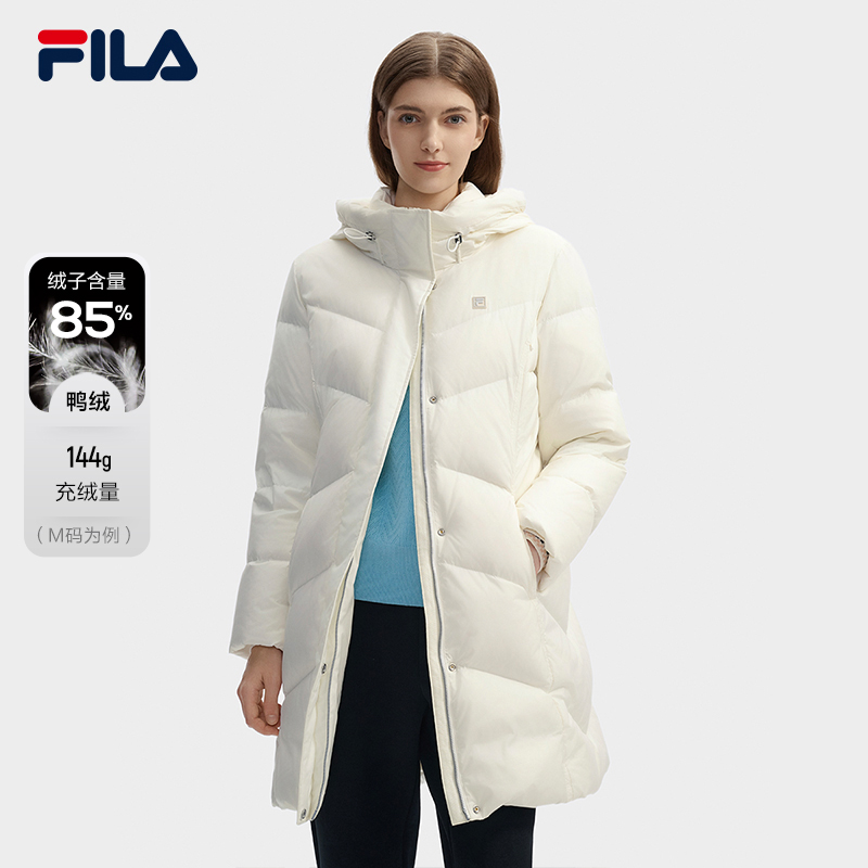 【双11返场】Fila/斐乐防风保暖女户外运动中长款羽绒服F11W443903F