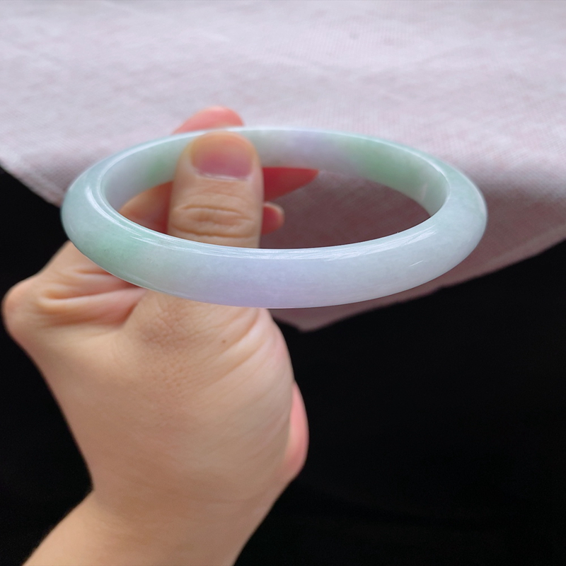 60圈口24419冰糯种春彩飘紫飘绿色翡翠手镯子好种天然A货a31