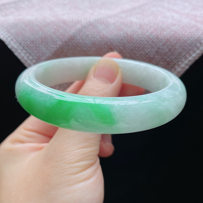 58圈平安镯冰糯种水润飘正阳绿色花翡翠手镯子玉手环天然A货正圈