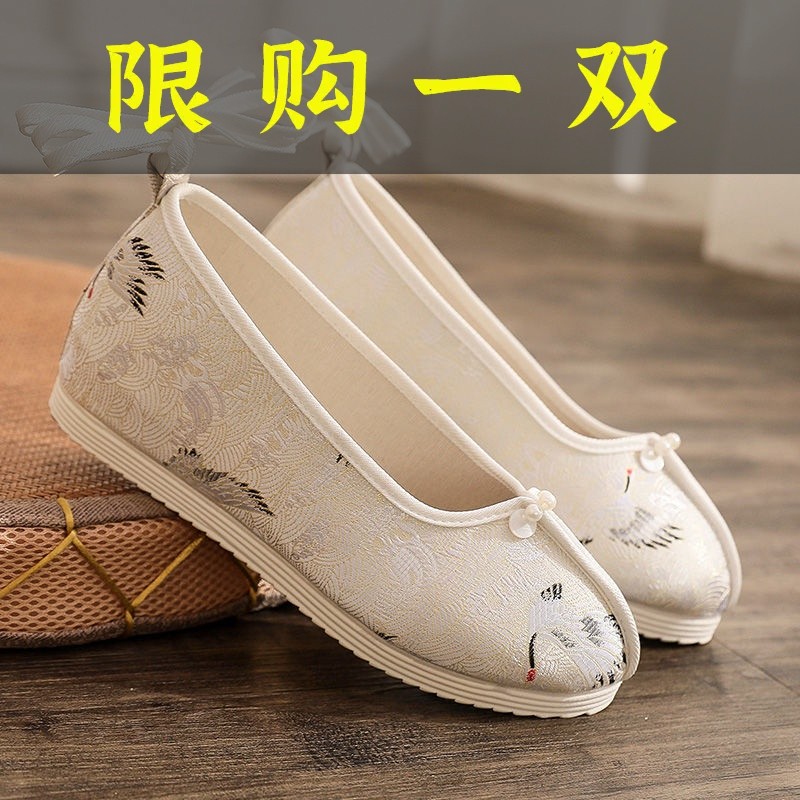 百丽纯爱女春季新款民族风绣花鞋内增高汉服鞋旗袍鞋休闲女鞋子