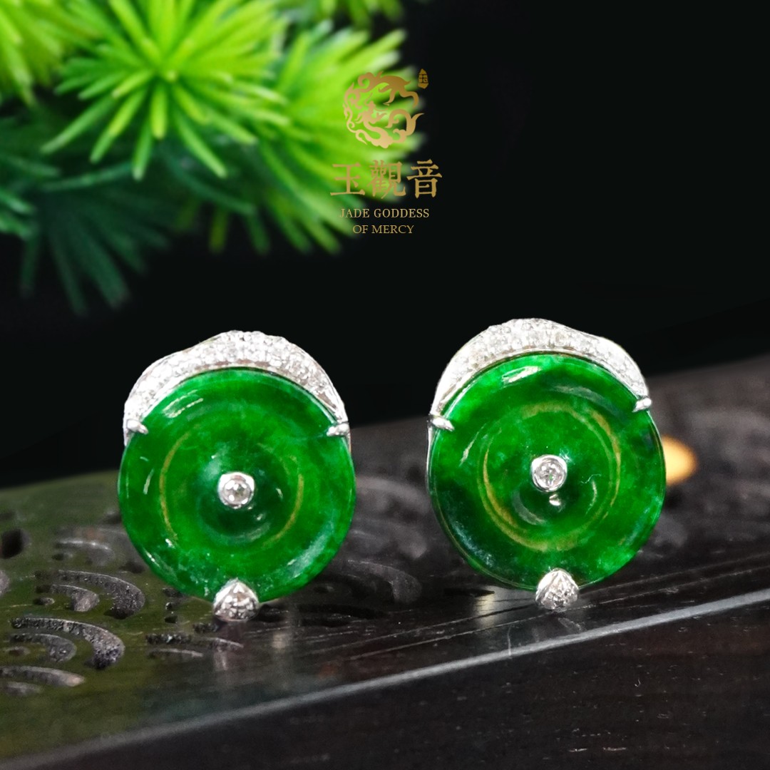 许掌柜｜18K金镶嵌圆牌耳钉天然缅甸翡翠A货原创设计经典时尚百搭