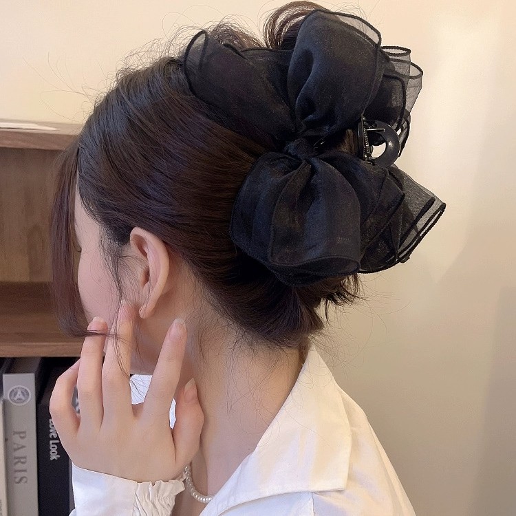 黑色气质发夹女后脑勺蝴蝶结发抓夹高级感简约秋冬鲨鱼夹大号头饰