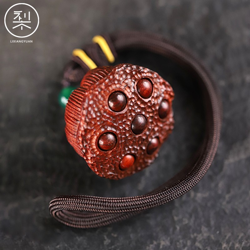 梨香院印度小叶紫檀莲蓬好运盘玩小手把挂坠挂件车挂包挂文玩件子