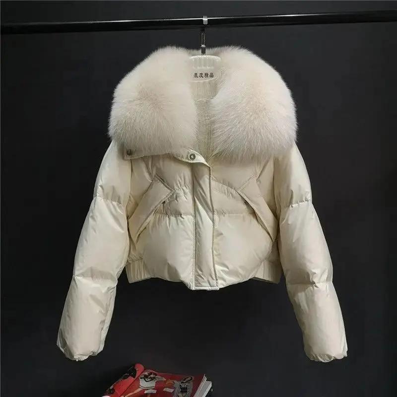 冬季23新款网红款领羽绒服女短款小个子白鸭绒外套大衣
