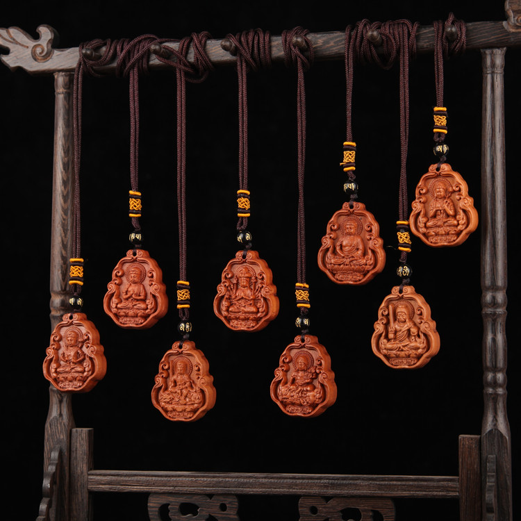 桃木雕刻十二生肖12属相本命佛守护神项坠吊坠钥匙扣