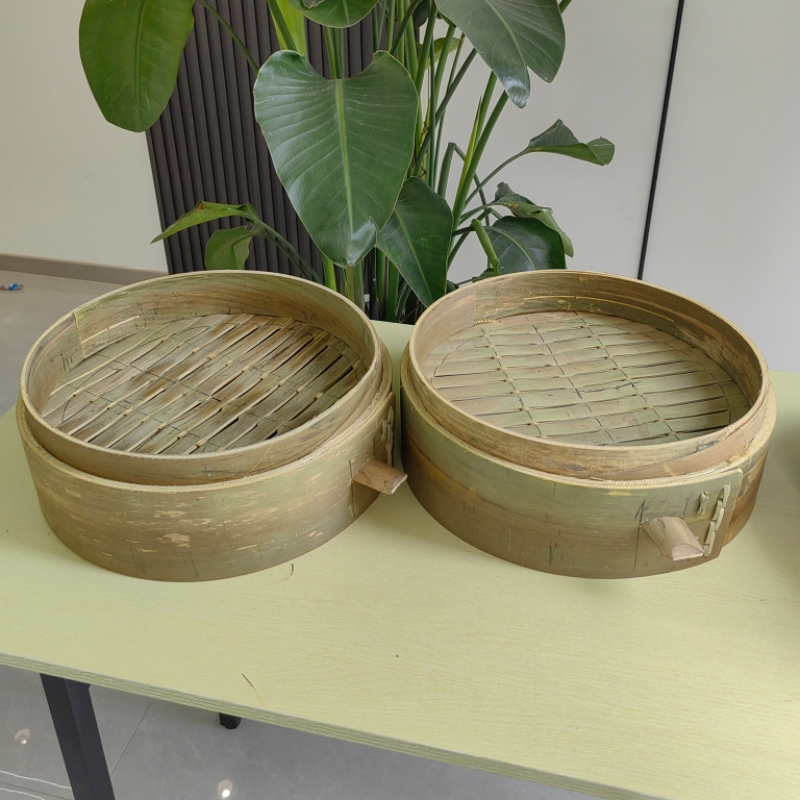 手工竹蒸笼小笼包蒸笼加深竹蒸屉家用蒸笼青皮竹蒸笼圆形竹编簸箕