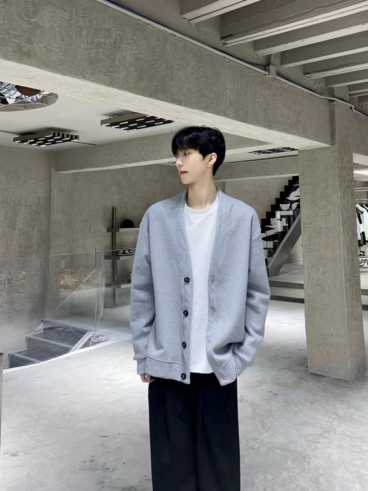 冬季卫衣开衫宽松长袖华夫格百搭韩版加绒纯色情侣外套 9519