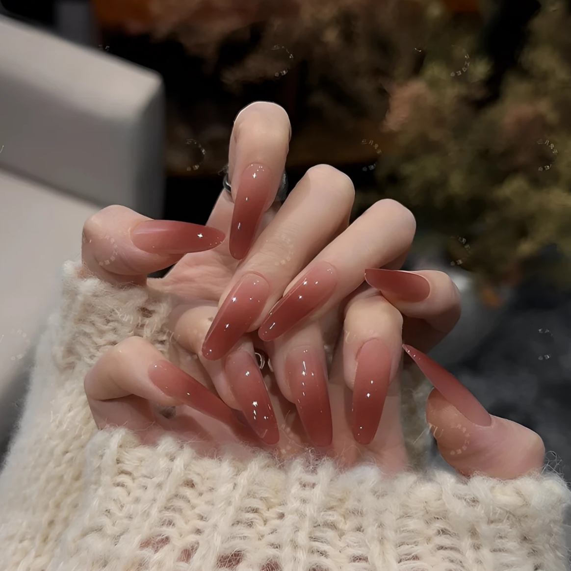 烟熏玫瑰纯手工光疗穿戴美甲玫瑰渐变色轻奢显白高颜值定制美甲