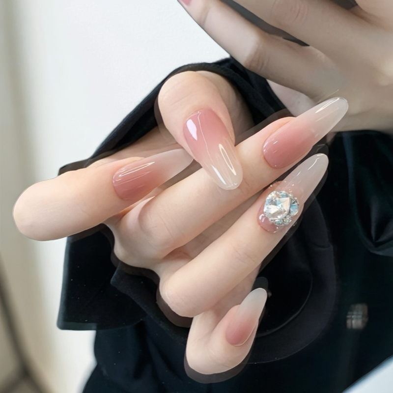 嬛嬛高级感纯手工穿戴甲椭圆款带钻可穿戴式指甲贴片甲片轻奢逼真