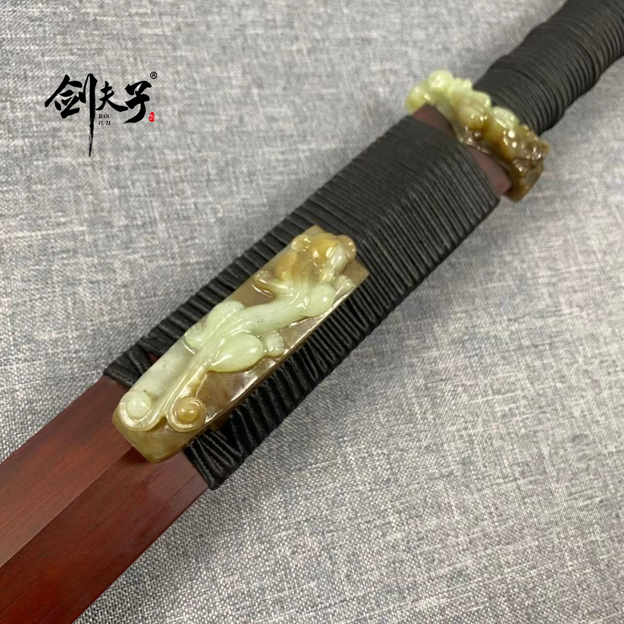 剑夫子小叶紫檀和田玉装汉剑/陨铁/未开刃