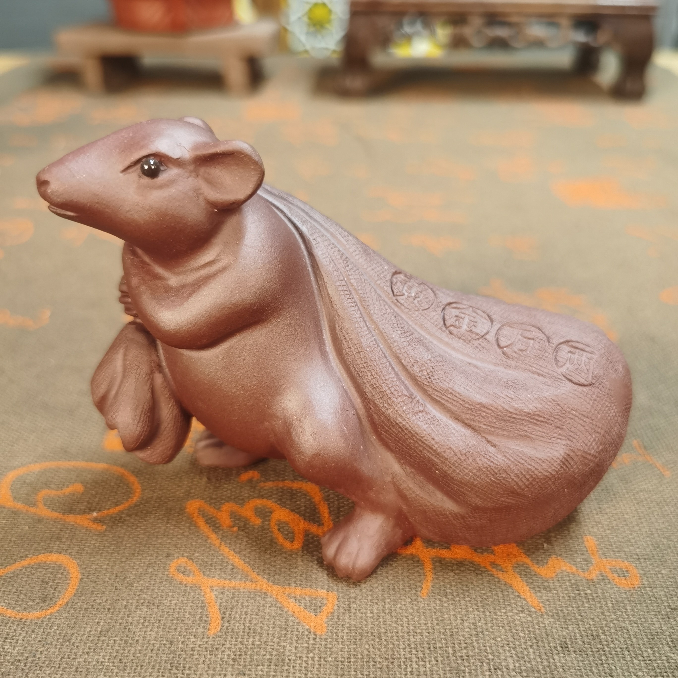 紫砂茶宠摆件福鼠送财黄金万两个性