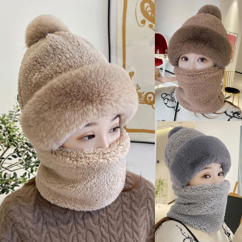 .防风帽子女秋冬季骑车保暖护耳包头帽套头帽毛绒围脖帽口罩一体