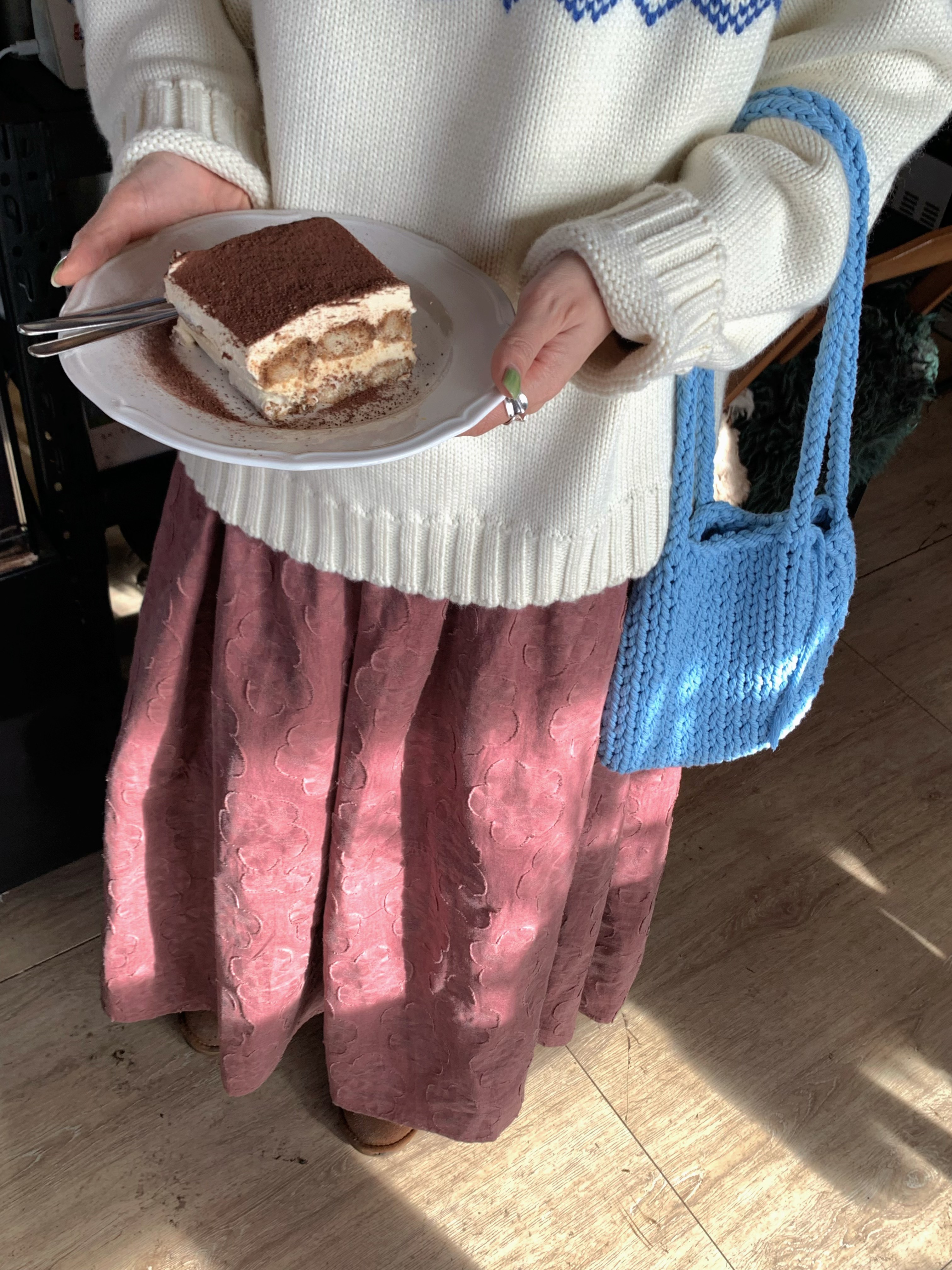 秋屿moment 自制 做旧提花中长款半身裙(不要浸泡 随洗随晾)