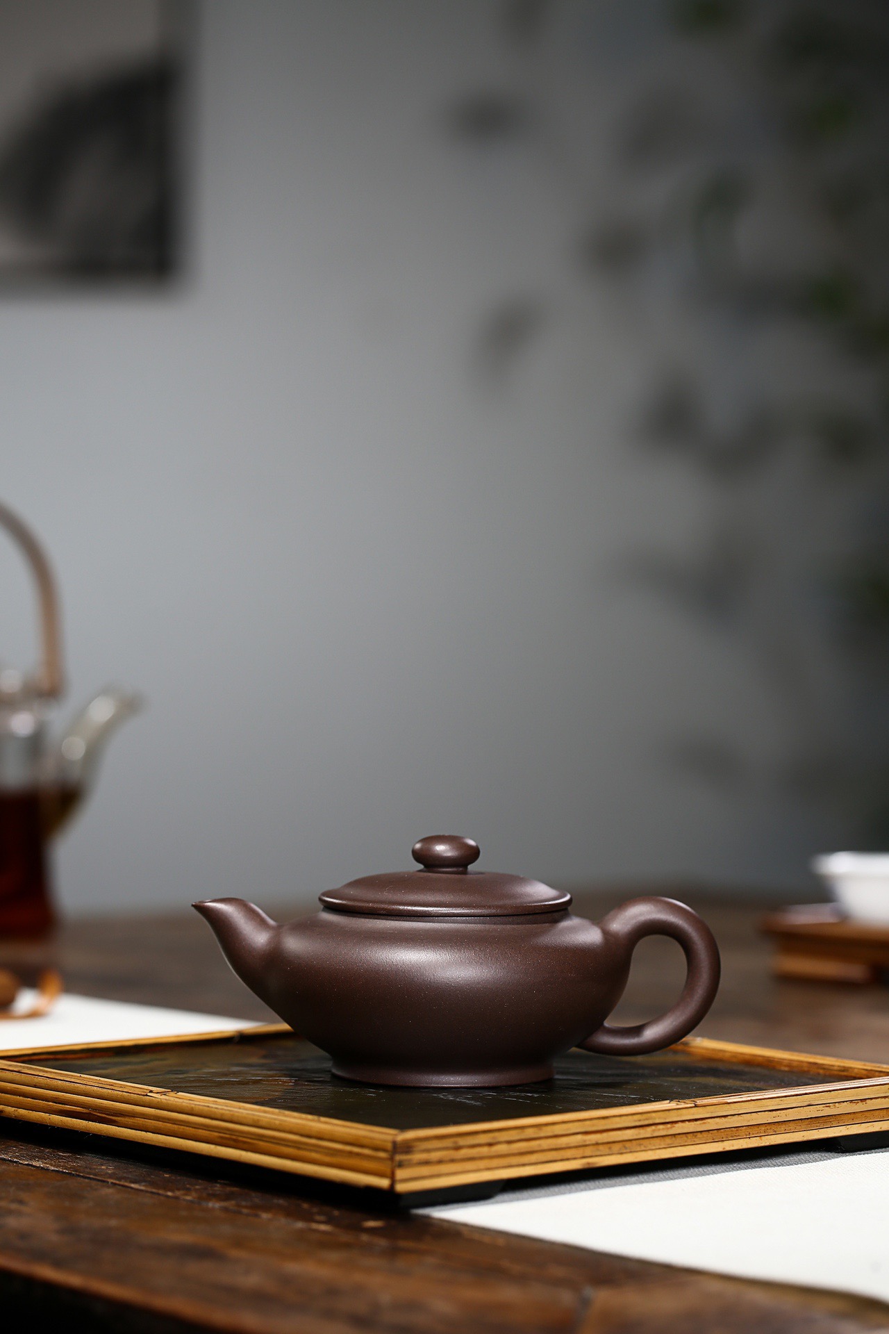 【正高工王林仙紫砂】虚扁壶·精工半手老紫泥·250ml