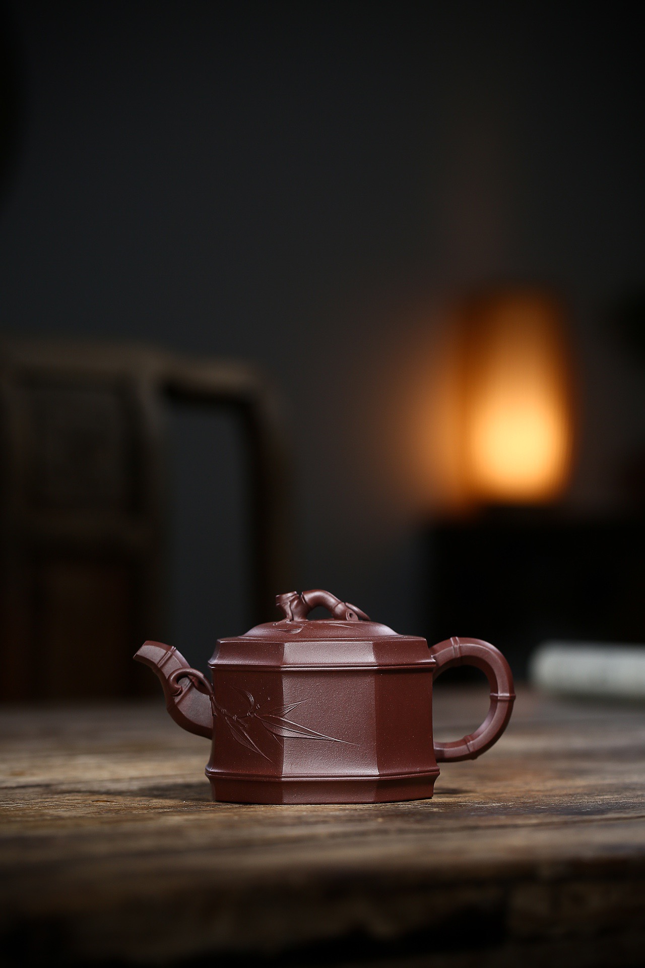 【国工蒋洁紫砂壶】八方竹段·精工半手·黄龙山原矿老紫泥·400ml