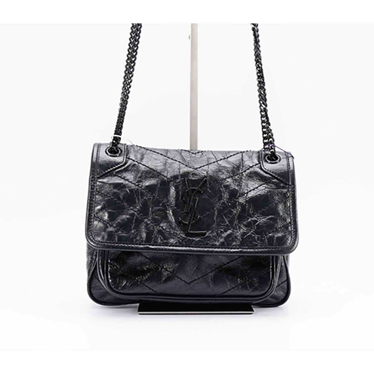 99新 YSL/圣罗兰 【白菜】niki小号D扣油蜡皮包/BG22015496/98新
