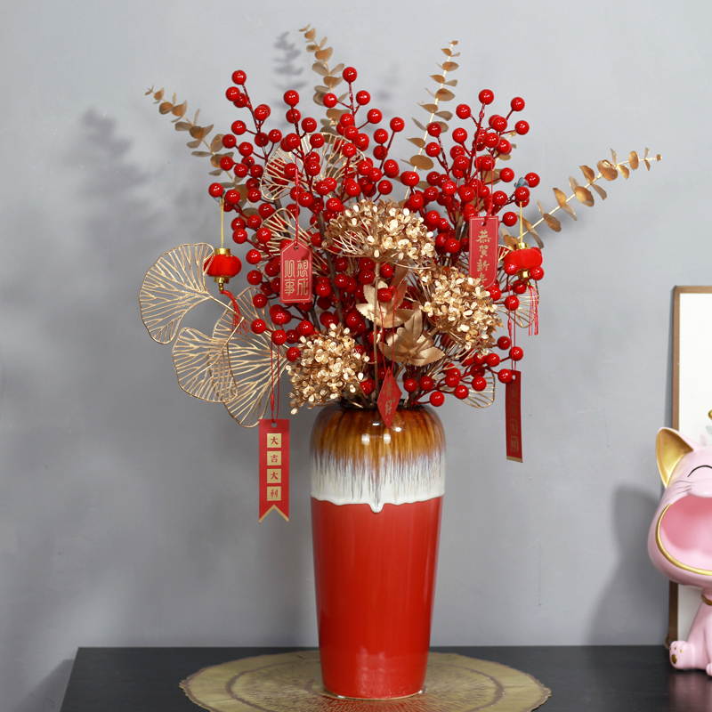 仿真红果发发果冬青果客厅电视柜家居装饰花过年乔迁结婚假花摆件