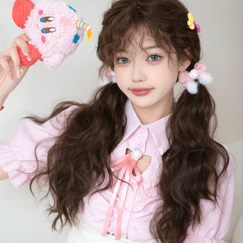 网红棕色羊毛卷假发女长发长卷发可爱lolita自然时尚卷刘海全头套