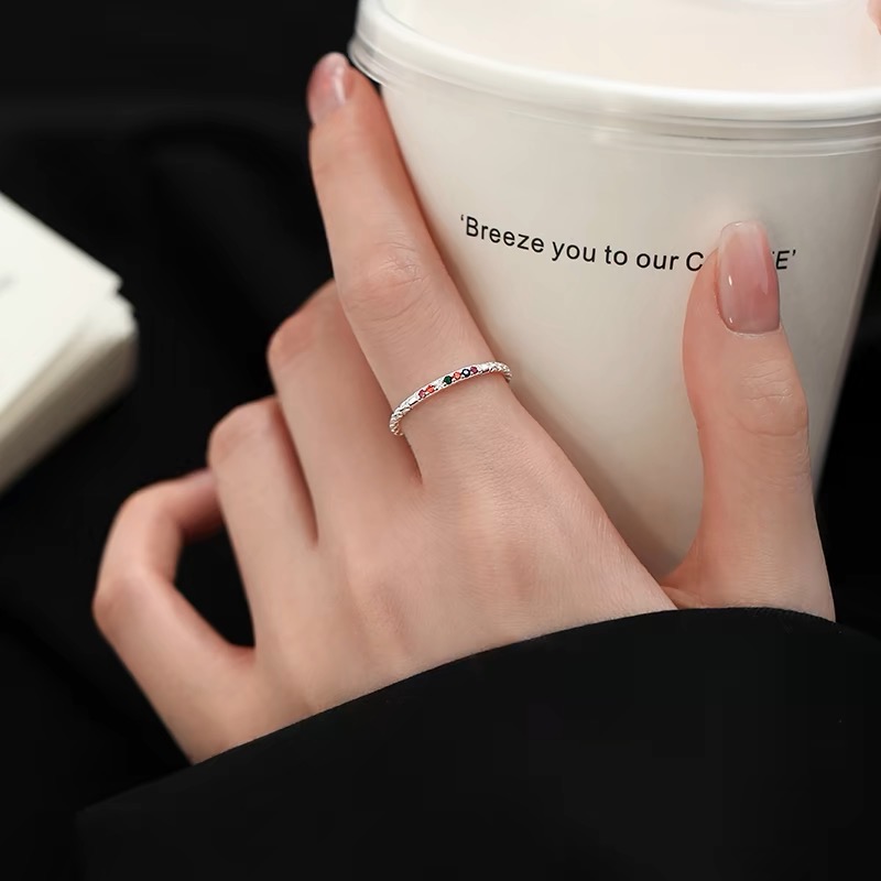 925银戒指 千琢J2069 气质小众甜美百搭轻奢高级彩色锆石活口戒指