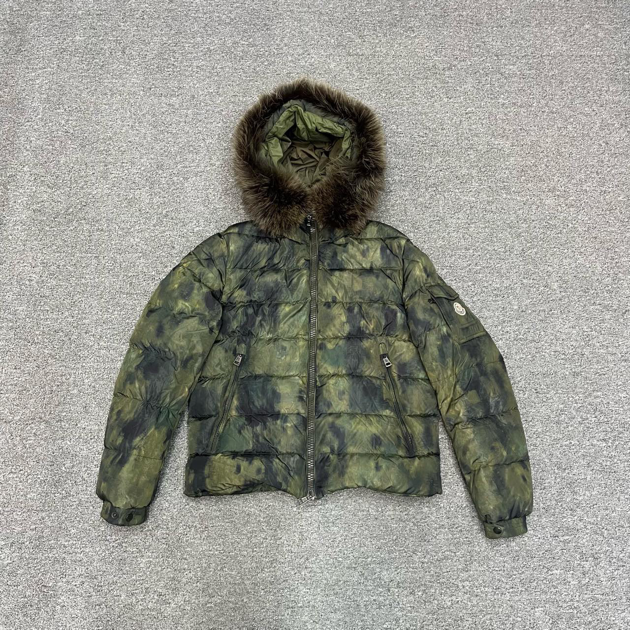 蒙口 Moncler 黑绿羽绒服夹克毛领外套 2码成色98新 4480