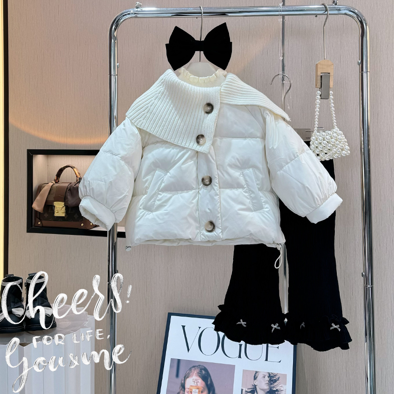 【现货】女童冬装棉服外套新款洋气加厚棉袄女童纯色时尚冬季棉衣