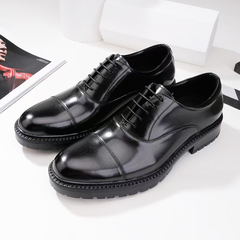 商务正装皮鞋男款英伦增高厚底三接头男头层牛皮