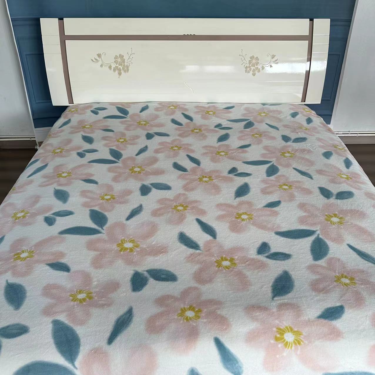 牛奶绒床单  粉色樱花200*230简约保暖多功能高奢奶绒印花双面   