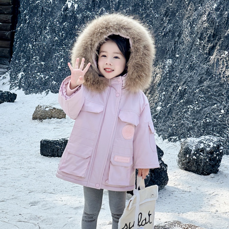 女童冬季棉衣外套2025新款加绒加厚儿童毛领保暖派克服洋气棉服