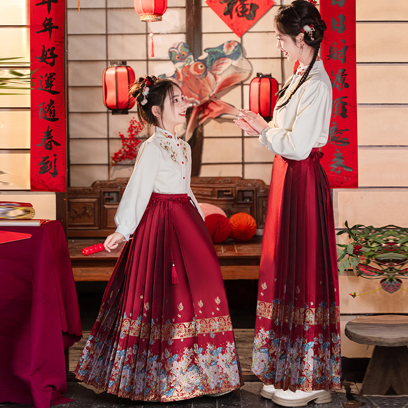 《忆江南》中大童马面裙套装亲子装秋冬装古风裙子女童古装裙子2