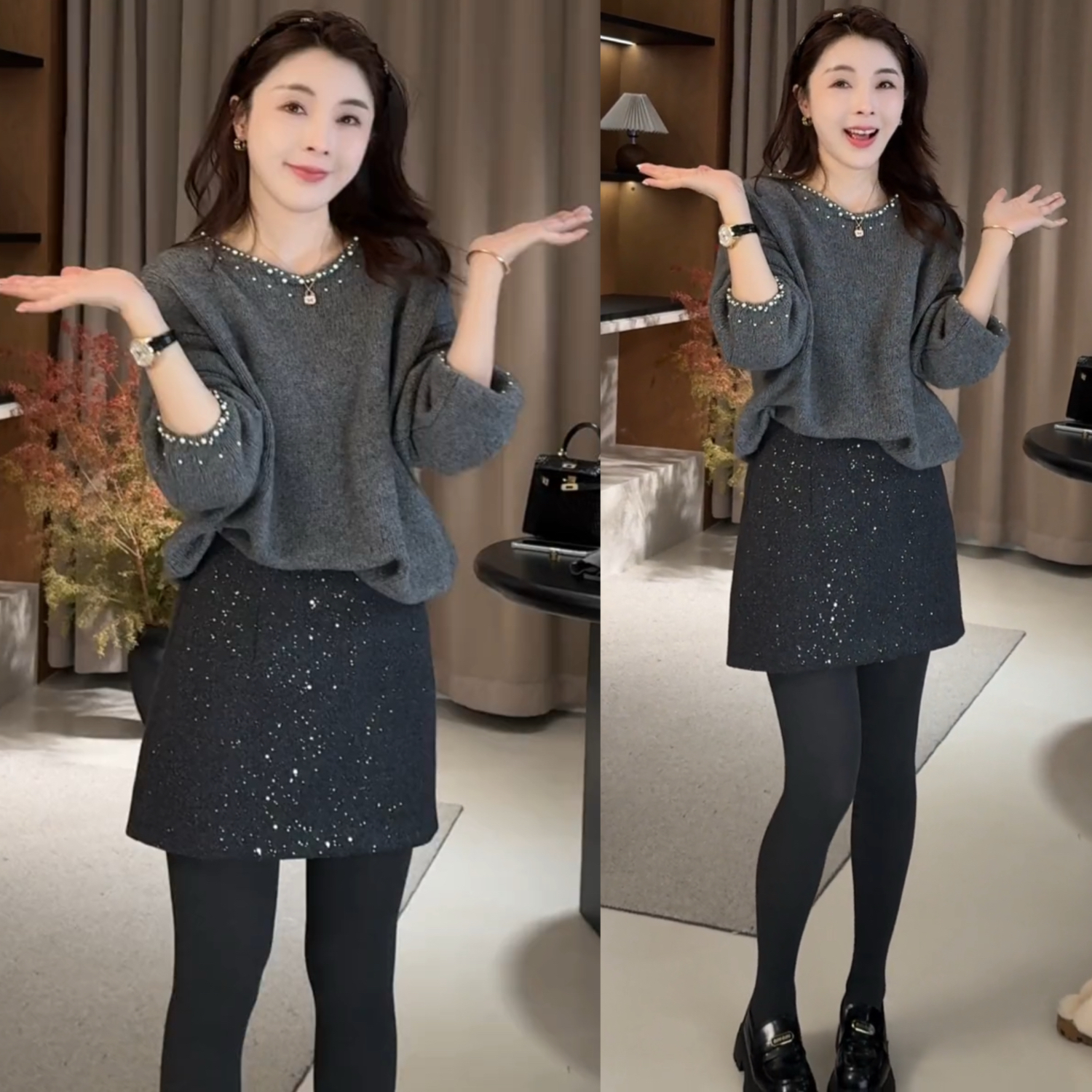 秋冬女士时尚百搭服装毛衣半身裙二件套网红显瘦流行高贵爆款减龄