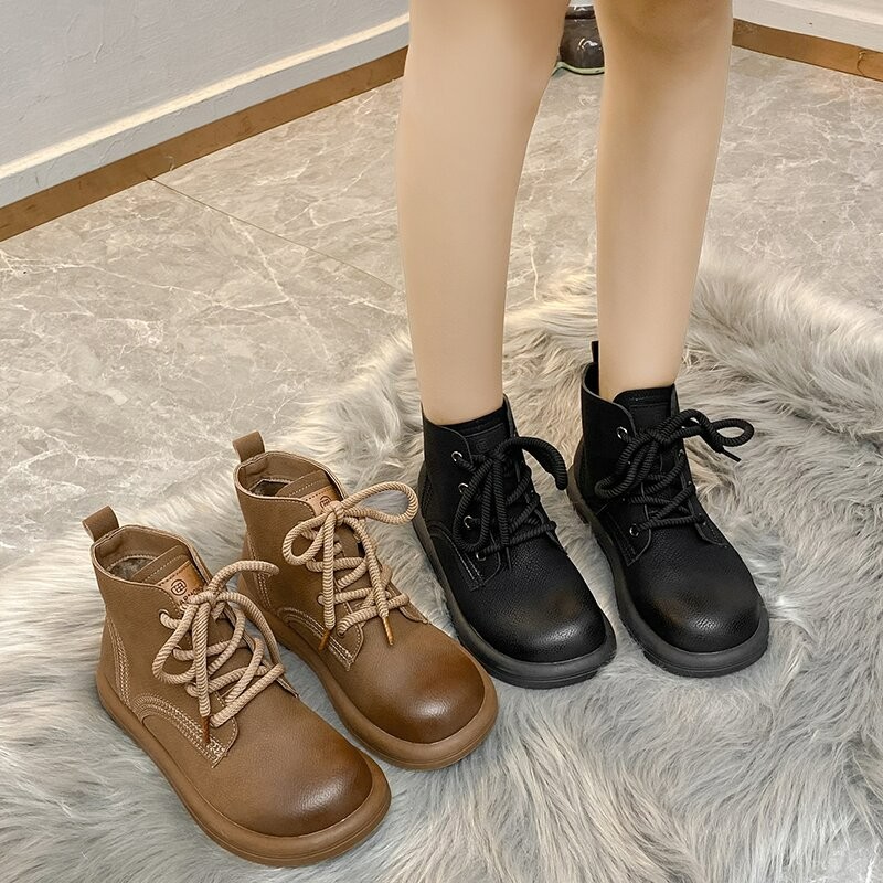 回力瑞马丁靴女2023冬新款圆头软底时尚平底单靴休闲复古高帮短靴