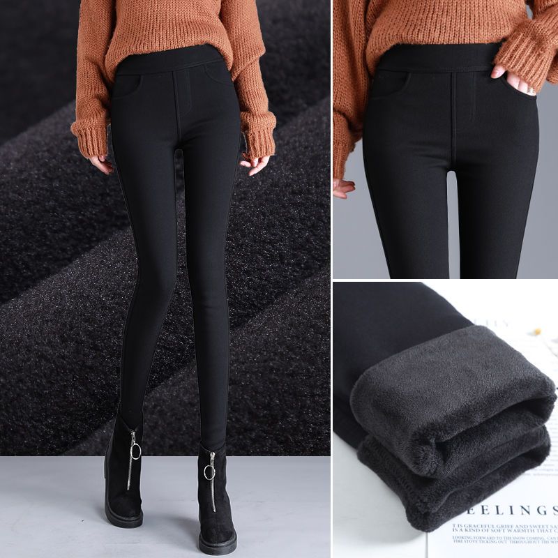 加绒打底裤女外穿冬季加厚保暖裤子女2023新款显瘦百搭高腰小脚裤