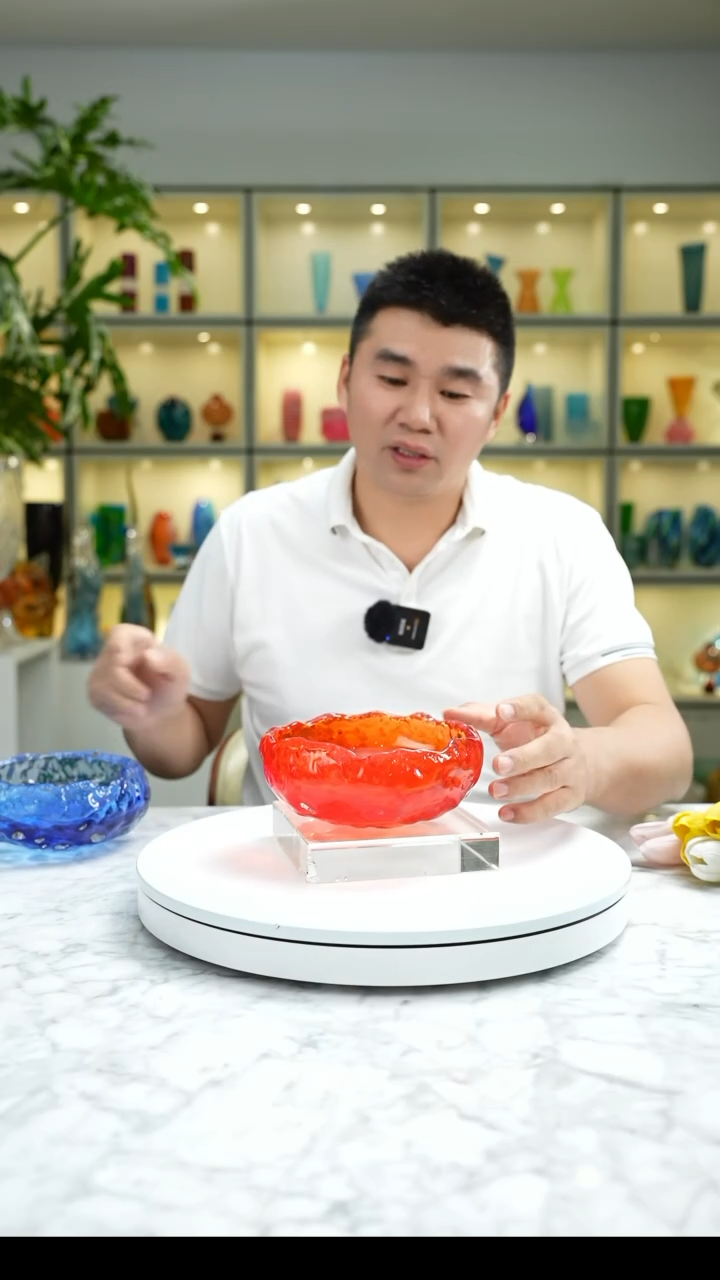 【闪购商品】琉璃手工艺品红色水波纹烟灰缸