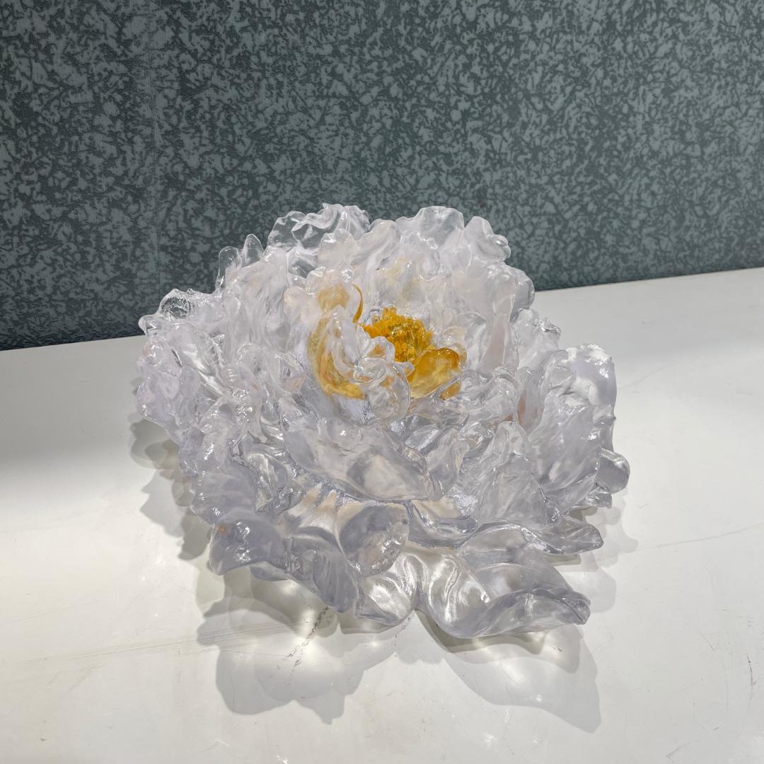 【春之悟】古法琉璃创意设计花中仙子牡丹摆件纯手工琉璃吹制抽象