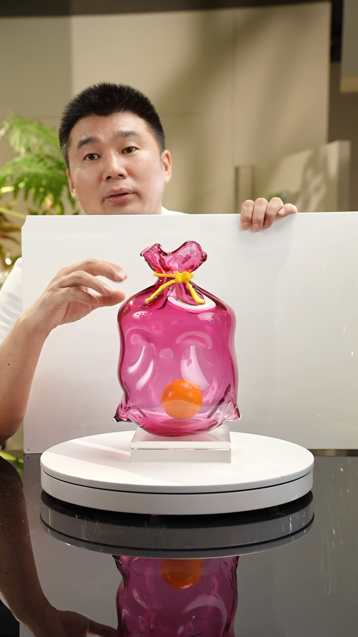 【闪购商品】琉璃手工艺品金红钱袋摆件小号带底座