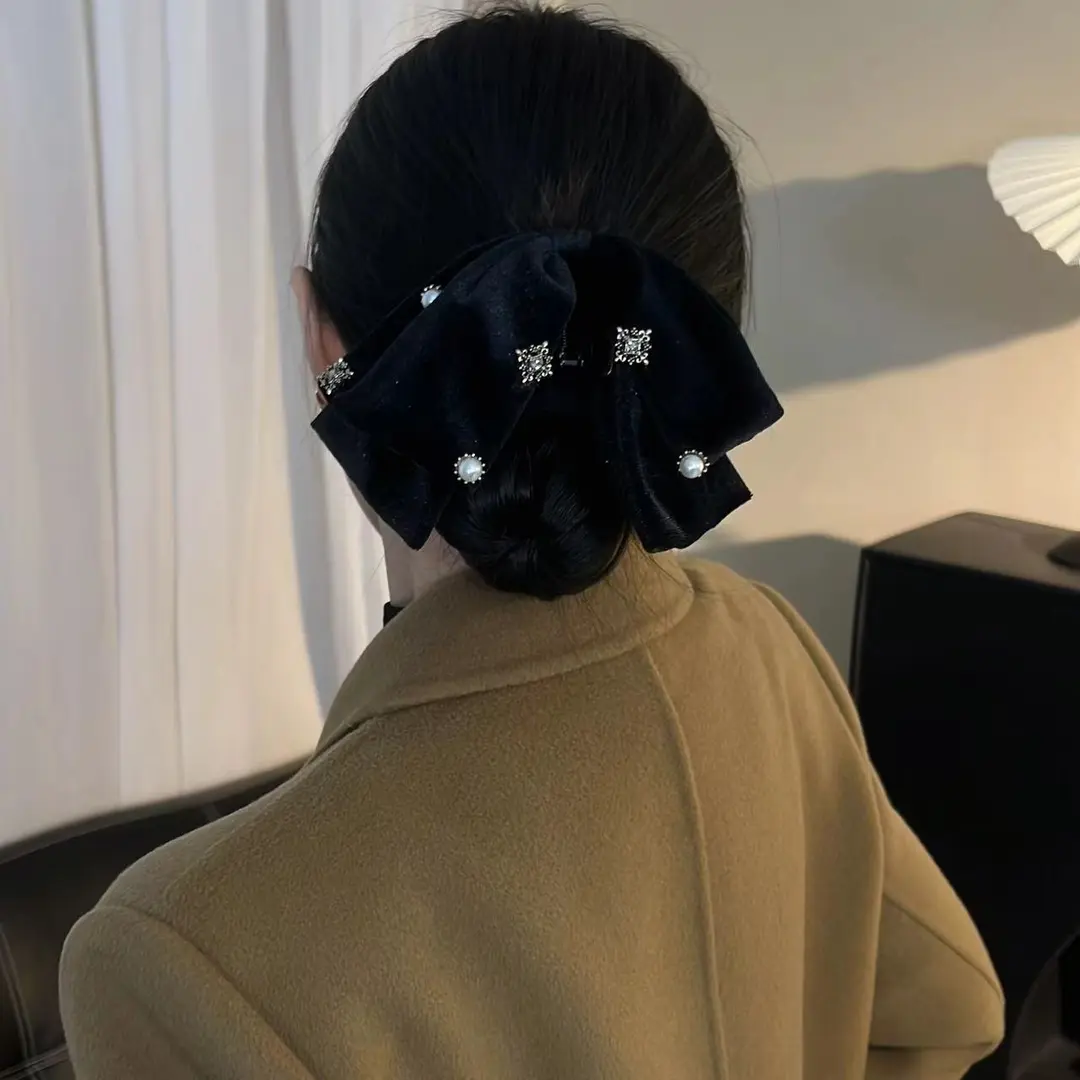 丝绒蝴蝶结发夹气质甜美百搭复古头饰