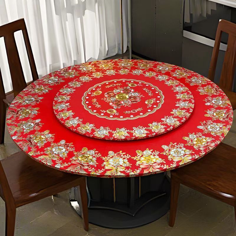 餐桌布防水防油松紧带圆桌套防滑PVC转盘套折叠圆型免洗桌罩防烫