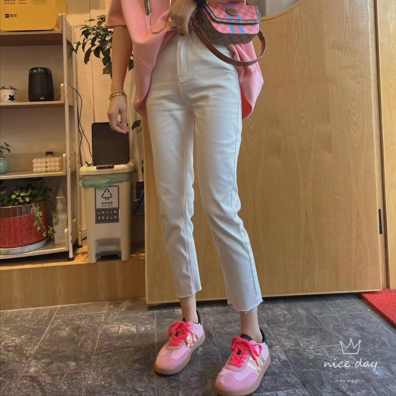 【梅梅家】春夏新款韩版高腰显瘦九分直筒白色烟管裤-20195-2