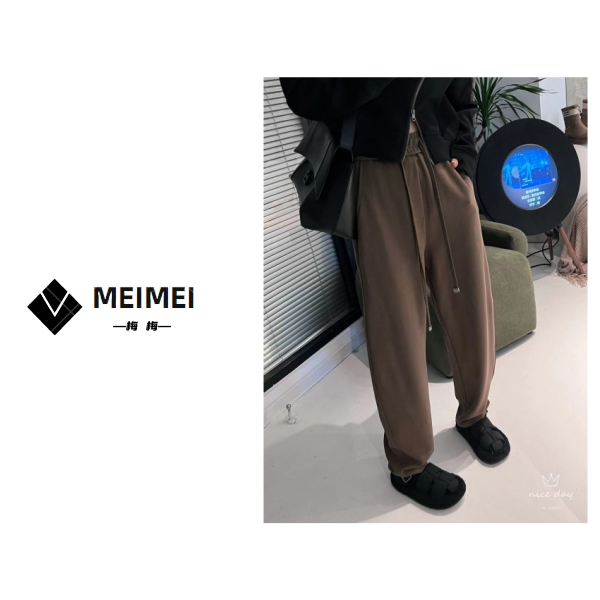 XMM.【女神弯刀】秋季新款时尚百搭休闲显瘦阔腿宽松弯刀卫裤-9338