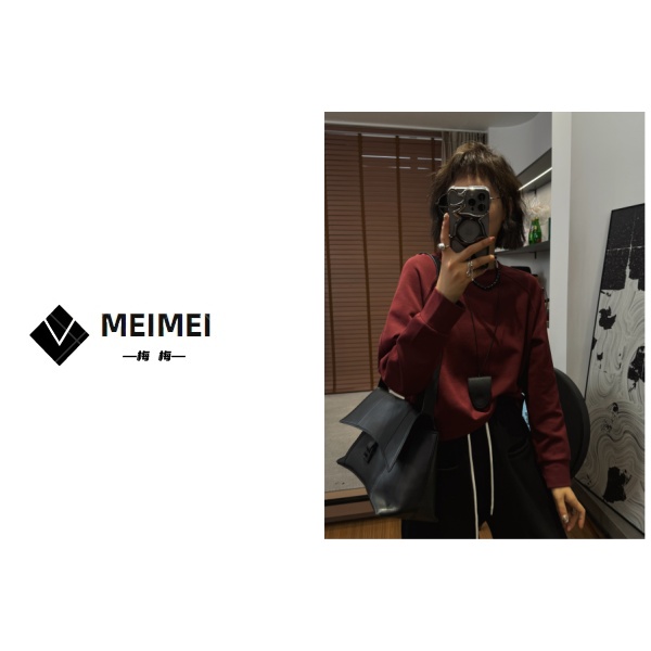 XMM.《慵懒风圆领卫衣》秋季新款宽松小个子显瘦长袖圆领卫衣-5503