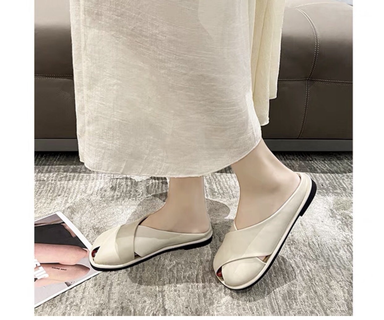 锦绣天下包头半拖鞋女夏季防滑舒适软平底女士凉拖鞋6609/17仓