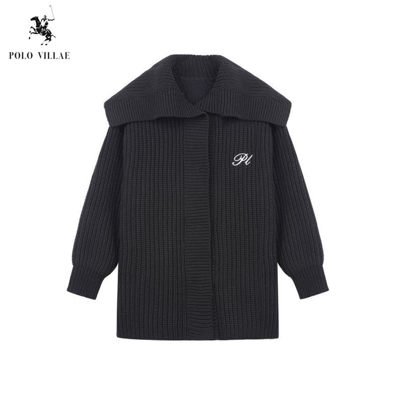 POLOVILLAE韩系翻领毛衣针织开衫温柔慵懒高级感宽松百搭秋冬外套